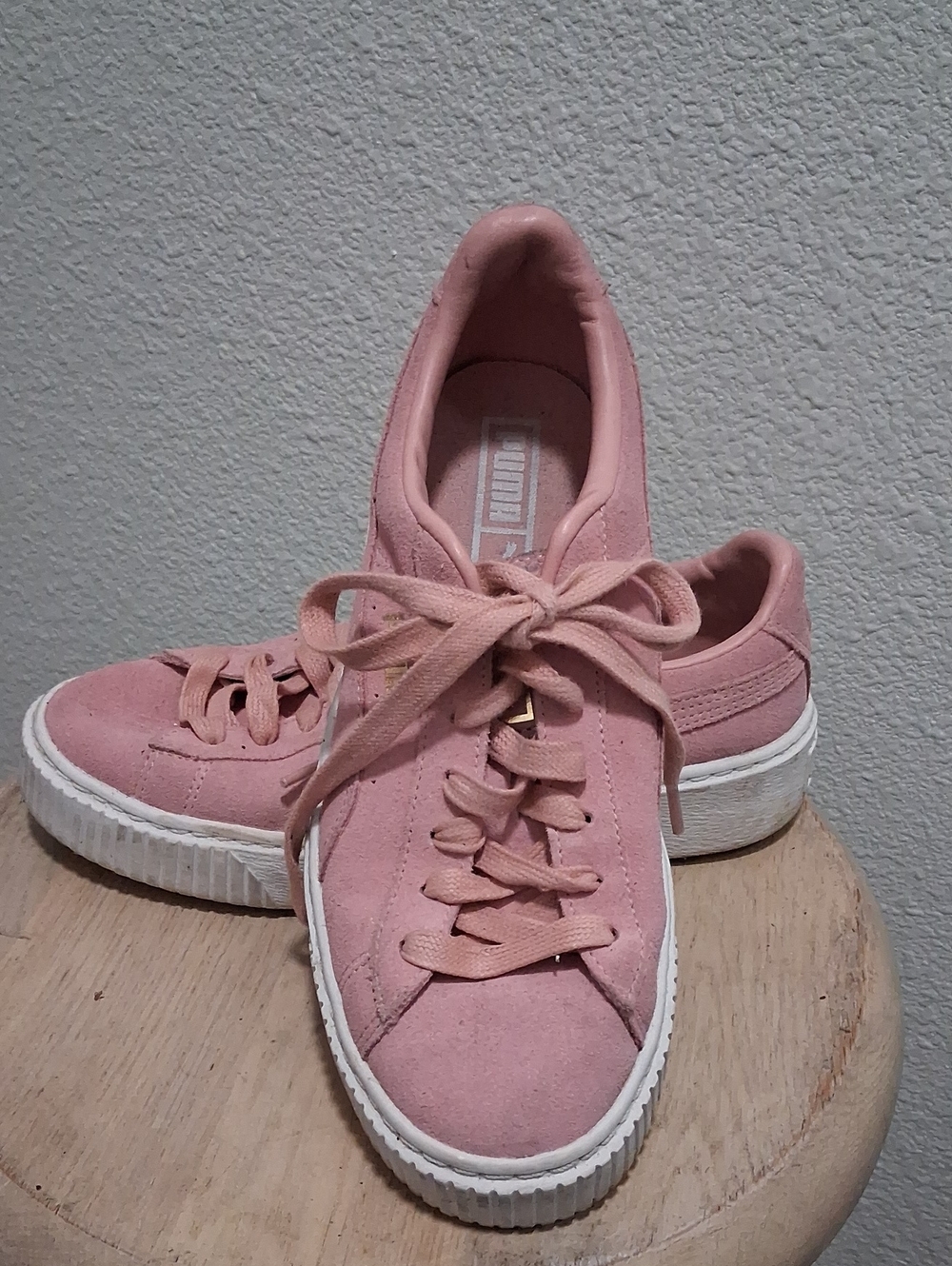 Puma Pink Suede Platform Lace-Up Sneakers